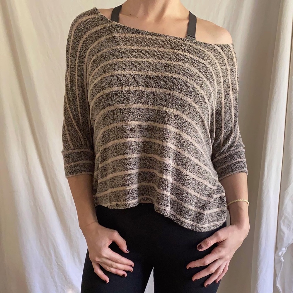 Taupe & Grey Striped Sweater Top